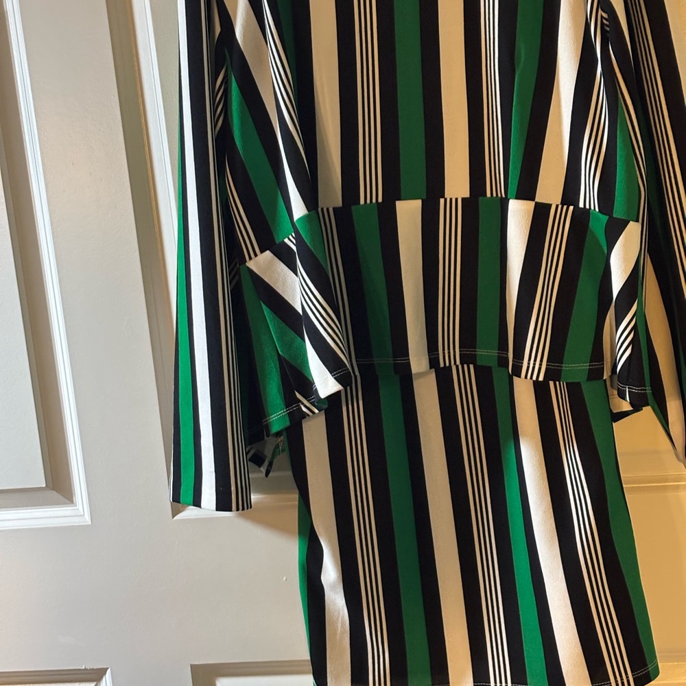 Ashley Stewart Green and Black Sheath Dress with Bell Sleeves